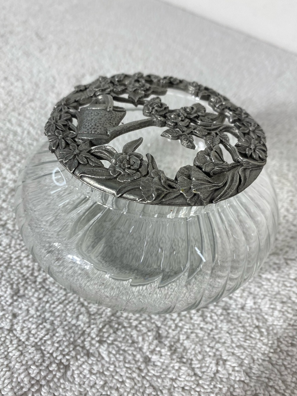 Vintage Rawcliffe Pewter and Glass Potpourri Jar Cottagecore Grannycore